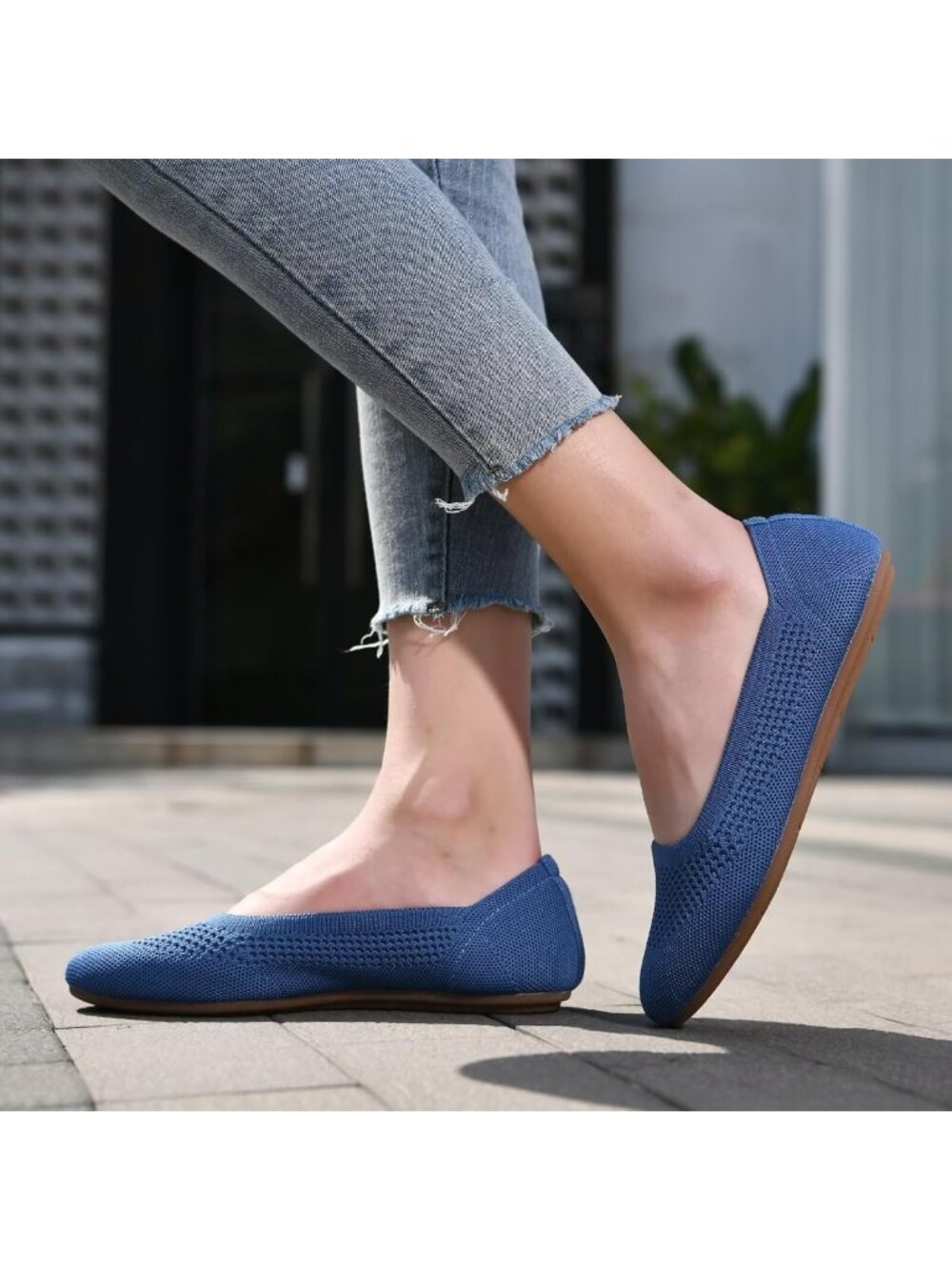 Chic Women's Slip-On Ballet Flats, Soft Knit Round Toe Dress Shoes, Comfortable - Picture 4 of 7
